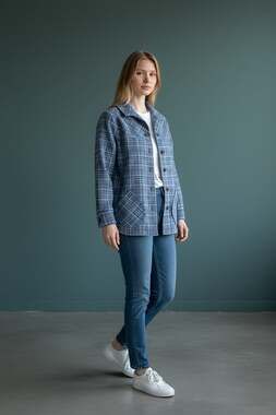 Size S Vintage Pendleton Blue Gray Plaid Wool '49er Jacket